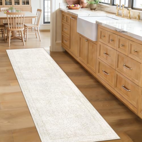 2x8 Hallway Runner Rug: Washable Vintage Floral Entryway Rugs Low Pile Non-Slip Boho Carpet for Kitchen, Bedroom, Bathroom, Dining Room (FloralBeige, 2'x8') - color: Floral Beige, size: 2' x 8' (Rectangular)