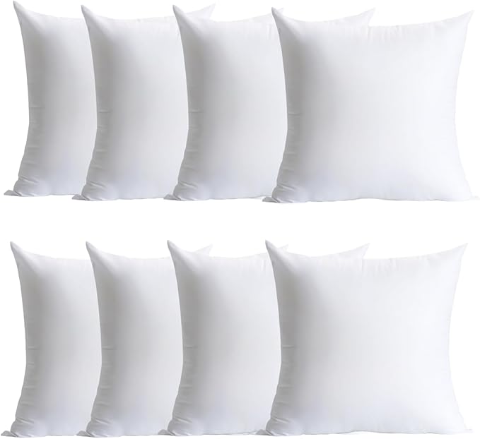 Plush and Durable Throw Pillow Inserts - 18 x 18 inches Set of 8, Hypoallergenic Polyester Fiber Fill - Perfect for Decorative Cushion Covers, Sofa and Bed Accent