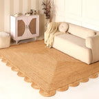 Scalloped Natural Jute Area Rug 6x9ft – Handwoven Natural Fiber Rug for Living Room, Bedroom, and Entryway, Rustic & Boho Style - size: 6' x 9' (Rectangular)