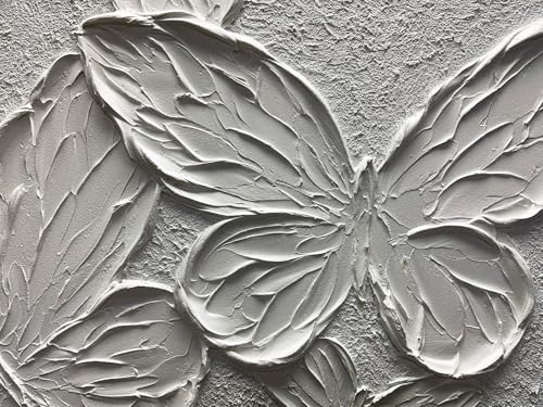 Boiee Art,30x45Inch Handmade Textured Acrylic Canvas Wall Art Creamy White Butterfly Paintings Abstract Decorative Artwork Stretched and Framed Ready to Hang for Wall - color: Pure White, size: 30"L x 45"W