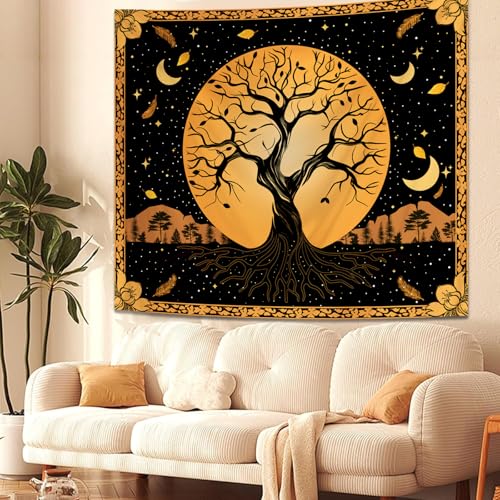 Tichgeim Tree of Life Tapestry for Bedroom Aesthetic, Orange Moon and Tree Nature Spiritual Wall Hanging, Vintage Celtic and Nordic Wall Tapestry for Living Room Decor 51in × 60in - color: Orange Tree Tapestry, size: 60"L x 51"W
