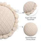 Acrylic Knitted Round Throw Pillow Knitting Bohemian Circular Cushion Pillow with Knit Handmade Pompoms Decorative Lotus Pink, Diameter 18inches - color: Lotus Pink