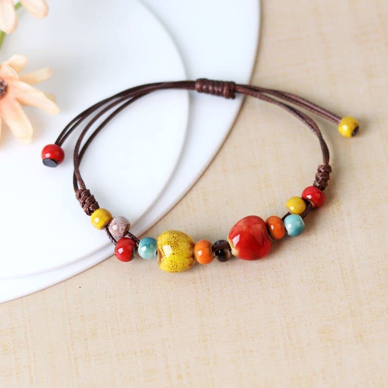 Handmade Green Boho Bracelets for Women, Bohemian Ceramic Beads Bracelets for Friends, Trendy Porcelain Stone Beaded Bracelets for Sisters - color: Colorful