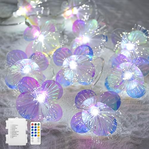 YOLIGHT Fiber Optic Flower String Lights Battery Operated with Timer, 13ft 20 LED Flower Garland Lights Fairy Lights for Room Table Wedding Christmas Easter Décor (White) - color: White, size: 13ft