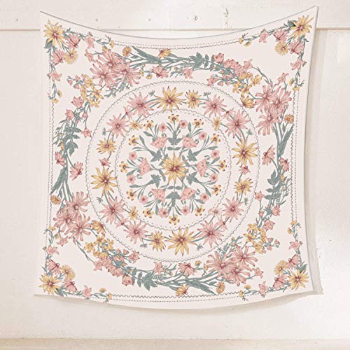 Simpkeely Mandala Floral Medallion Tapestry, Sketched Flower Plant Boho Wall Hanging, Bohemian Tapestries for Bedroom Living Room Dorm Home Décor 59.1 x 59.1 Inches (RosyBrown) - color: RosyBrown, size: 59.1"L x 59.1"W