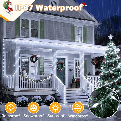 Ollny Christmas Lights Cool White, 600LED 197FT Christmas Tree Lights IP67 Waterproof, Plug in Fairy Lights with Remote 8 Modes Timer, Xmas Light for Outdoor Indoor House Holiday Decor - color: Cool White, size: 600 LEDs