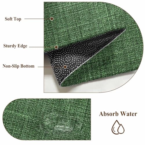 Vintage Dark 2x3 Small Rug for Entryway Kitchen Front Door, Green Linen Texture Farmhouse Washable Throw Rug Absorbent Non-Slip Indoor Floor Mat for Kitchen Entrance Dog Home Office Decor - color: Green, size: 2' x 3' (Rectangular)