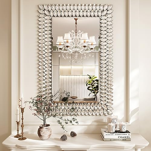 Kelly Miller Jeweled Luxury Bathroom Mirror for Wall, 24"x36" Rectangle Wall Mirror Decorative Mirror Vanity Mirror with Diamonds for Master Bath Half Bath Living Room Bedroom Fireplace Mantle Hallway - size: 36"L x 24"W