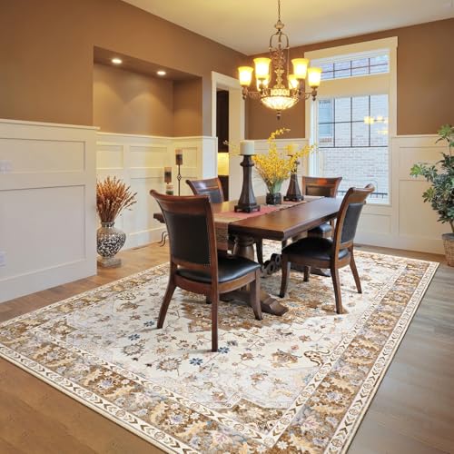 Amearea Vintage Design Area Rugs for Living Room, 4x6 Machine Washable Floral Collection Traditional Bedroom Rug, Low Pile Cute Kids Room Print Carpet, No Slip Office Kitchen Home Decor, Gold Yellow - color: Gold, size: 4' X 6' (Rectangular)