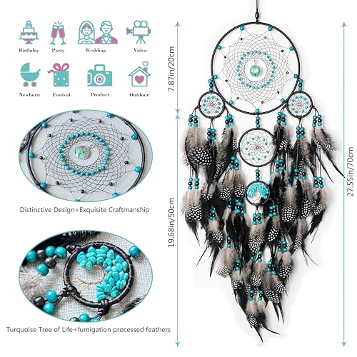 Large Dream Catchers, Boho Handmade Woven Black Dream Catchers Wall Hanging for Bedroom Living Room Dorm Room Decor, Adults Wedding Party Decor, Festival Blessing Gift (Turquoise & Black) - color: Turquoise & Black