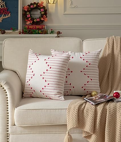 Caflife Boho Red Throw Pillow Covers 20x20 Set of 2, Holiday Christmas Decorative Pillow Covers Beige with Red Line for Modern Farmhouse Couch Sofa Bedroom Living Room Outdoor - color: Red Beige, size: 20" x 20" (Pack of 2)