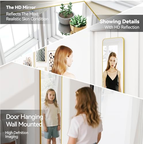 SCWF-GZ 47x14 Mirror Rectangle Full Body Length Door Hanging Wall Mounted Aluminum Alloy Metal Frame Dressing Make-up Mirrors for Entryway Bedroom Bathroom Living Room 47 14 inch Gold - color: Gold, size: 47"L x 14"W