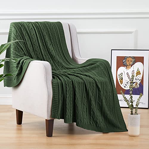 Aormenzy Green Cable Knit Throw Blankets for Couch Bed Sofa, Acrylic Knitted Blanket, Soft Cozy Throw Blanket, 50" x 60" - color: Forest Green, size: 50" x 60", Throw