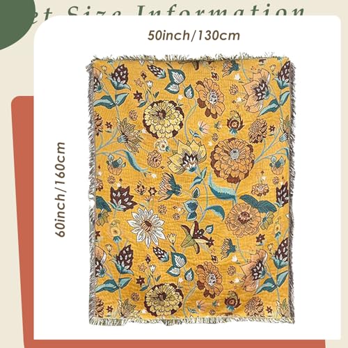 Snycler Boho Throw Blanket for Bed 50 * 60inch Woven Blanket Cotton Polyester Farmhouse Decor for Indoor Outdoor Sofa Bedroom Garden，All Season(Yellow) - color: Yellow