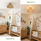 Boho Ceiling Light Fixtures,Rattan Light Fixture,Small Boho Chandelier Hand Woven Ceiling Light with Wooden Base,Rattan Flush Mount Ceiling Lights for Bedroom Hallway Kitchen Entryway Nursery - color: Brown-B