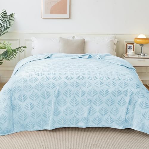 Exclusivo Mezcla Fleece Throw Blanket for Couch, Super Soft and Cozy Blankets All Season Use, Leaves Pattern, Plush Fuzzy Lightweight, Ice Blue, 50x60 Inch - color: Ice Blue, size: Throw(50"x60")