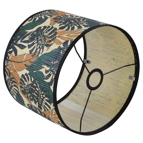 Bamboo Lamp Shade With Tropical Plants Chandelier Covers, Bohemian Farmhouse Drum Lamp Shade for Table Lamp Floor Lamp, Rustic Rattan Light Fixture for Bedroom Living Room (16x16x10 inch) - color: color1, size: 16*10