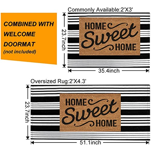Striped Outdoor Rug 24'' x 51''Black and White Front Porch Mat, Cotton Washable Woven Layered Doormats for Entryway Bedroom - color: Black Striped, size: 2' x 4'3" (Rectangular)