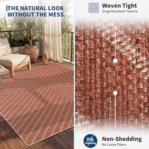 Garvee Washable 5x7 Rug, Easy Jute Terracotta Rugs for Living Room, Indoor Striped Rug for Bedroom, Outdoor Farmhouse Non-Slip Dining Room Mat Modern Carpet Area Rug for Patio Home Office 5'x7' - color: Striped|terracotta, size: 5' x 7' (Rectangular)
