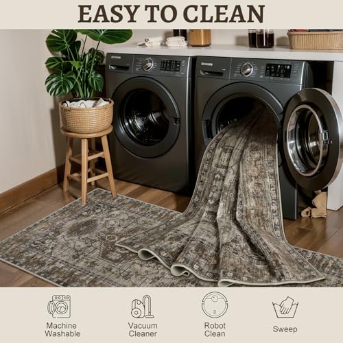 Tangsoo Washable Entryway Rugs 2x3 Vintage Non Slip Small Area Rug, Indoor Front Door Rug, Print Distressed Door Mat Indoor Entrance Soft Low Pile Throw Rug for Entry Kitchen Bedroom Grey - color: Grey/Taupe, size: 2' X 3' (Rectangular)