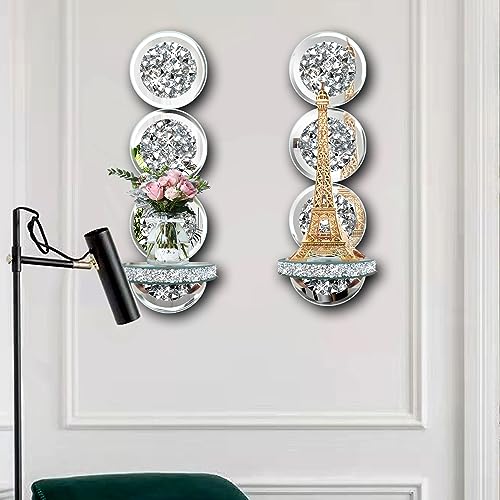 ZOLAPI Set of 2 Crystal Crush Diamond Candle Sconces, Gorgeous Silver Mirrored Wall Sconce, Round Candle Holder Glass Wall Decorations for Home Décor, Living Room, Dining Room. - color: Silver Mirror 0