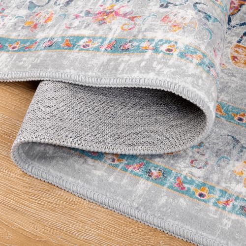 Pauwer Boho Washable Area Rug 2x3 Soft Living Room Bedroom Floor Carpet Mat Indoor Farmhouse Vintage Non Slip Accent Throw Rugs for Entryway Kitchen Dorm Dining Room - color: Grey Multi, size: 2' x 3' (Rectangular)