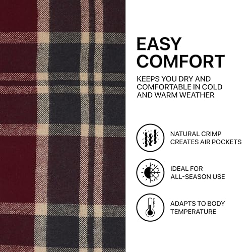 Cozy Wool Blanket, 100% New Zealand Wool, Tartan Design, Red & Blue, 67 x 79 in, Queen Size - color: Red and Blue