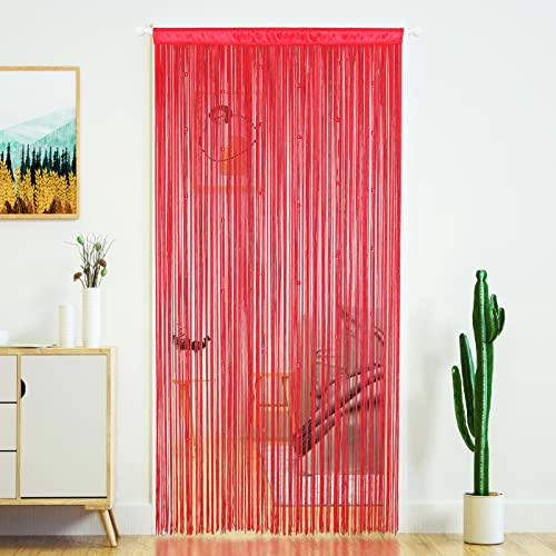 YaoYue Beaded Curtain Door String Curtains for Doorway Tassels Beads Hanging Fringe Hippie Room Divider Window Hallway Entrance Wall Closet Bedroom Privacy Decor, 39x79in/100x200cm, Wine Red - color: Wine Red, size: 39"W x 79"L (Pack of 1)