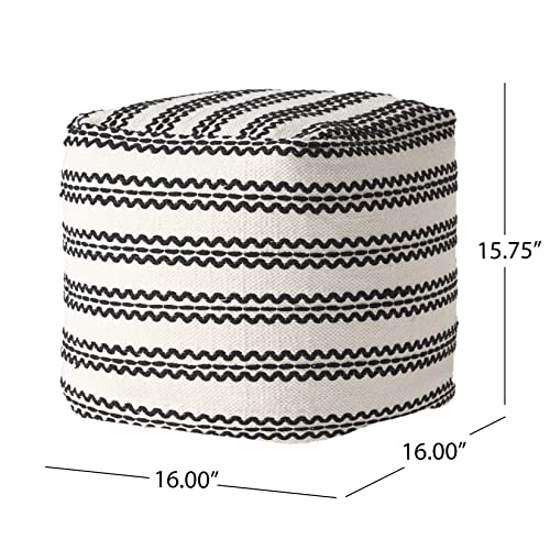 GDFStudio Boho Handmade Fabric Cube Pouf Ottoman Foot Stool - Bean Bag Floor Chair - Foot Rest Couch for Living Room Bedroom,Natural and Black,16" x 16" x 15.75" - color: Union,natural,black, size: 16"