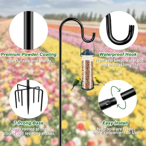 ANIDEER 60" Shepherds Hooks for Outdoor, Heavy Duty Bird Feeder Pole for Hummingbird Feeder, Hanging Lantern, Shepherds Hook for Bird Feeders for Outside with 7 Prongs Base,1 Pack - size: 60 Inch, style: 1 Pack