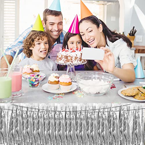 4P Silver Foil Fringe Metallic Tassel Streamers Banner Tassel Garland for Parade Floats, Bachelorette, Wedding, Birthday, Halloween, Christmas, Bridal/Baby Shower Party Decorations - color: Silver