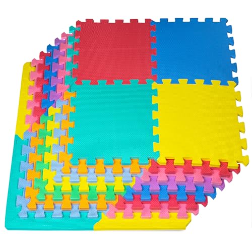 ProSource Baby Play Mat, Soft Foam Floor Tiles for Kids, Interlocking EVA Panels for Playpen Use, Crawling Development Surface, Safe Non-Toxic Toddler Flooring, 32 Tiles, Multicolor - color: Multicolor, size: 32 Tiles