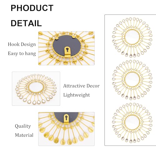 Gold Mirrors - Sunburst Valentine Wall Art, Decorative Round Mirrors for Valentine Bedroom, Living Room, Bathroom, Kitchen, Entryway, Hallway - Set of 3 - color: White, Black, Green, Orange, Purple