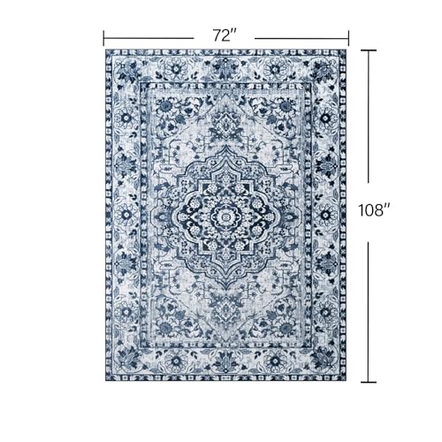 YJ.GWL Area Rugs for Living Room 6x9 Machine Washable Rugs, Non Slip Floral Vintage Rug Indoor Carpet, Stain Resistant Large Rug for Bedroom Dining Room, Navy Blue - color: Navy Blue, size: 6' x 9' (Rectangular)