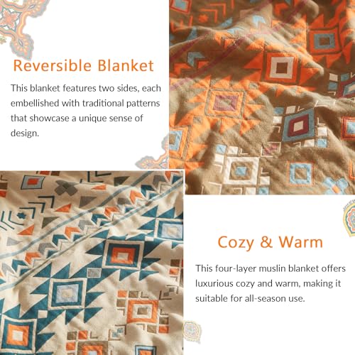 Bailix Boho Throw Blanket for Couch Sofa Bed, 100% Cotton Woven Quilt with Tassel 60”x80”, Super Soft Muslin Blanket with Patchwork Printed, Decorative Reversible Bed Blanket/Cover for All Seasons - color: H - Diamond, size: Twin-60" X 80"