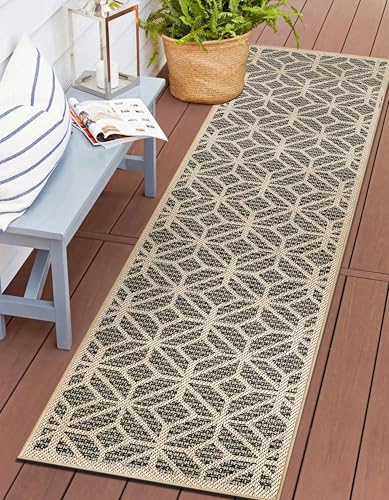 Rugshop Blue Contemporary Geometric Indoor/Outdoor Area Rug — Hose Washable for Hallway, Entryway and Kitchen, 2'3" x 8' - size: 2'3" x 8' (Rectangular)