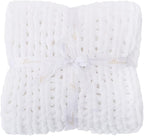 Bigacogo Chunky Knit Throw Blanket for Couch, 40x40 inches, 100% Hand Knitted with Thick Jumbo Chenille Yarn, Cozy Soft Large Rope Knot Cable Crochet Blankets for Sofa Bed Living Room, White