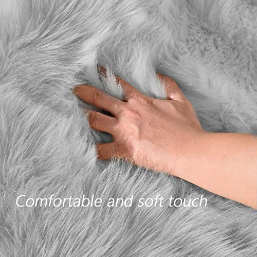 Latepis Grey Fluffy Rugs for Bedroom Rug Runner 2x5 Faux Sheepskin Fur Furry Rug for Living Room Home Décor Sofa Cushion, Runner - color: Grey, size: 2' x 5' (Runner)