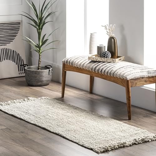 Nuloom Daniela Off-White, 2'6" x 6', Handmade, Jute, Tassel, Soft and Textured, High Traffic, Stain Resistant, Easy Clean, Durable Runner for Bedroom, Living Room, Dining Space, Foyer, Entryway - color: Off White, size: 2'6" x 6' (Runner)