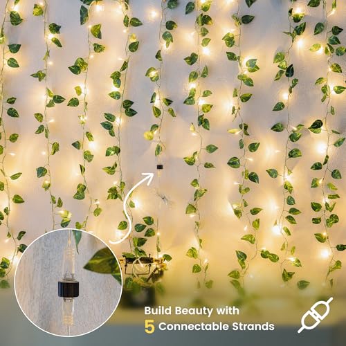 Vine String Lights Plug in, 23FT 73 LED Vines with Fairy Lights, Faux Pothos Leaf Garland with Light for Bedroom, Dorm Room, Wedding, Party & Home Decor, Warm White - color: Pothos, size: 73LED - Plug in