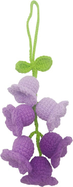 Car Rearview Mirror Hanging Ornament, Crochet Flower Basket Plant Accessory, Handmade Knitted Car Ornament Boho Accessory for Women (Lily of The Valley(Purple))