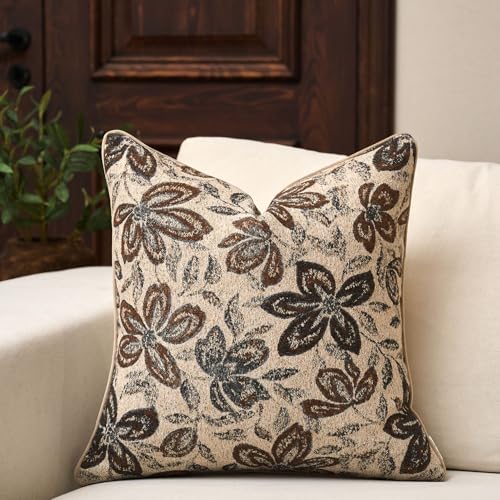 Yangest Flower Pillow Cover 20 x 20 Inches, Nature Chenille Square Throw Pillow Cover Soft Luxury Neutral Accent Couch Pillow Cover for Living Room Bedroom, Beige - color: Beige, size: 20" x 20" (Pack of 1)