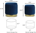 Blue Round Ottoman with Storage Set of 2 Upholstered Velvet Vanity Stool for Living Room Storage Ottomans Multifunctional Foot Rest