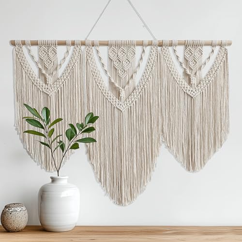 oiikain Large Handmade Boho Macrame Wall Hanging Tapestry - Chic Bohemian Woven Home Decor art for Living Room, Bedroom, and Wedding Parties (Beige, twelve rhombus) - color: Beige Twelve Rhombus