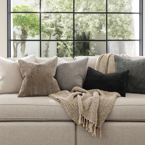 MIULEE Pack of 2 Couch Throw Pillow Covers 16x16 Inch Black Modern Boho Accent Decorative Pillow Covers Soft Chenille Farmhouse Cushion Covers for Home Decor Bed Sofa Living Room - color: Black, size: 16" x 16" (Pack of 2)