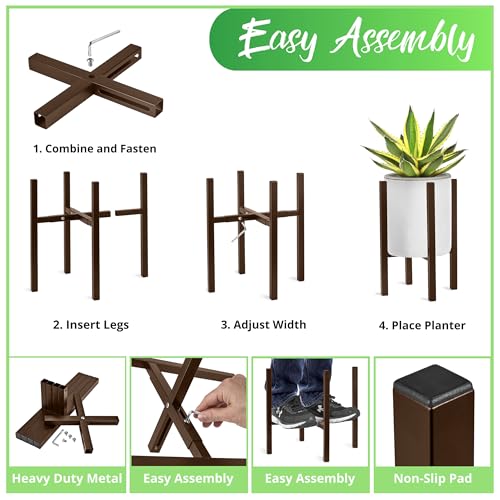 Sorbus Adjustable Metal Plant Stand – Mid Century Style Flower Pot Holder, 10 to 16 Inches Planter Stand for Modern Home Décor, Houseplants – Plant & Pot NOT INCLUDED (Brown, 1 Pack) - color: Brown, size: 10 x 14 to 16 inches