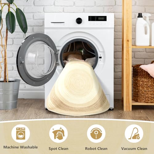 Asrug Imitation Jute Low Pile Round Rug Area Rug Washable Non-Slip Circle Rug Soft Plush Touch Circle Rugs Round for Kitchen Bathroom Living Bedroom Nursery, Carpet 4ft /48 inch/122 cm Brown/Beige - color: Brownbeige, size: 4ft