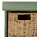 SAFAVIEH Home Collection - Finley Dusty Green Wall Mounted 3-Basket Storage Rack with Hooks & Seagrass Baskets (HAC5700G) - color: Dusty Green