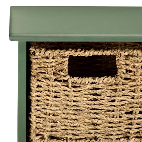 SAFAVIEH Home Collection - Finley Dusty Green Wall Mounted 3-Basket Storage Rack with Hooks & Seagrass Baskets (HAC5700G) - color: Dusty Green