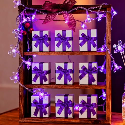 JACUXLSS Decorative Flower String Lights, 33ft 100 LED Clear Wire Plug in Fairy Lavender Cherry Blossom Easter Christmas Hanging Decorations, Violiet Wedding Party Indoor Outdoor Decorations (Purple) - color: Purple